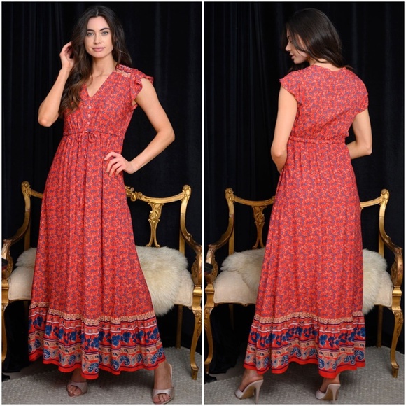 Boho Gypsy Style Red Dress - Picture 1 of 10